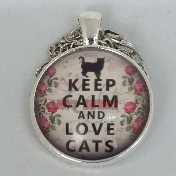 Jewelry - Keep Calm Love Cats Crazy Cat Lady Glass Pendant